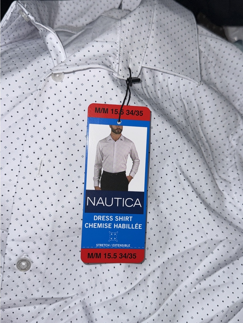 Nautica White Dress Shirt with Black Micro Dot Print